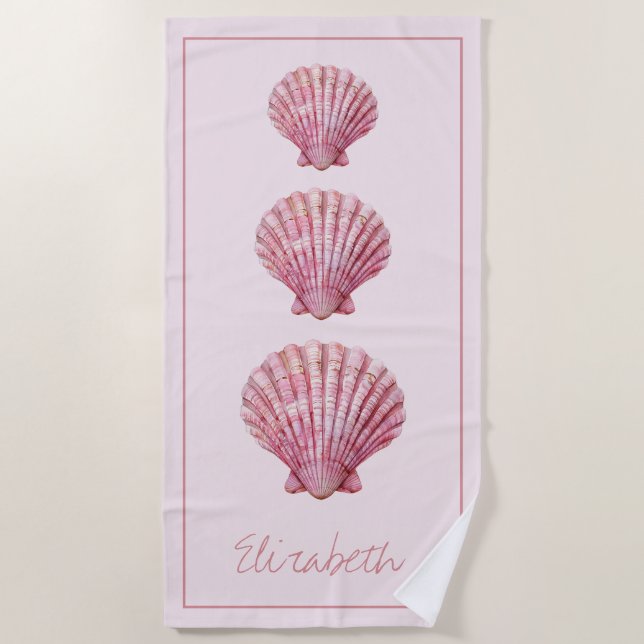 Coastal Pink Seashells Personalised Beach Towel (Front)