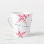 Coastal Pink Starfish Watercolor Art Latte Mug<br><div class="desc">Bring playful coastal vibes to your morning routine with this funny nautical latte mug, featuring a pink starfish and the cheeky phrase “Seas the Moment” in elegant, hand-lettered script. Designed with a replica of original ocean-inspired watercolor art by Victoria Grigaliunas, this mug adds a splash of personality to any beach...</div>
