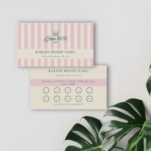 Coastal Pink Stripes Bakery Logo Loyalty Punch Business Card