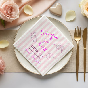Coastal Pink Stripes Girl Sea Soon You Baby Shower Napkin