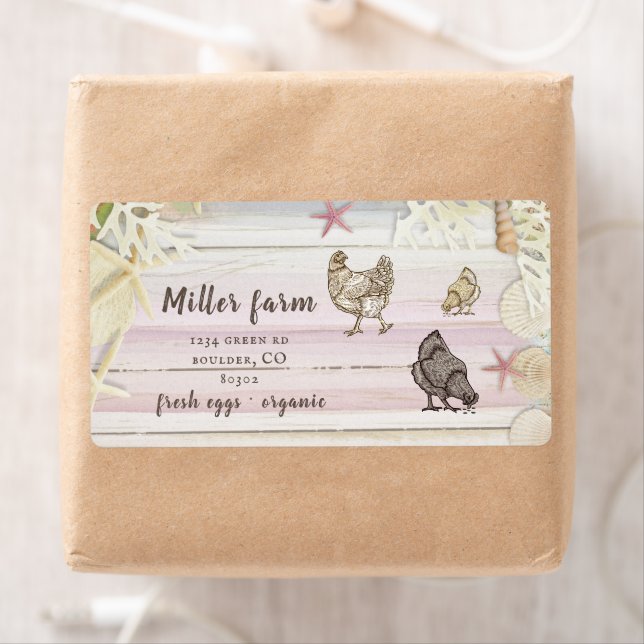 Coastal Plank Wood Rustic Script Egg Carton Label (Insitu)