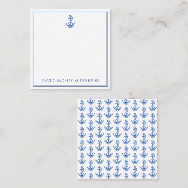 Coastal Preppy Blue and White Anchor Personalised Card (Front/Back)