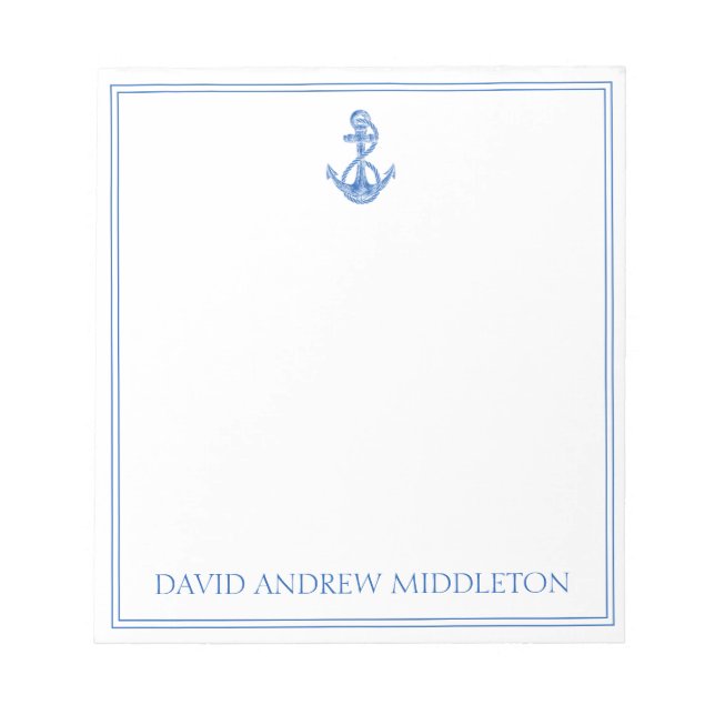 Coastal Preppy Blue and White Anchor Personalised Notepad (Front)