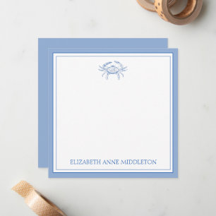 Coastal Preppy Blue and White Crab Personalised Card