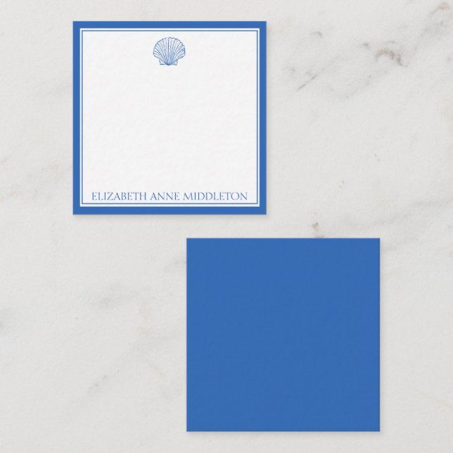 Coastal Preppy Blue and White Shell Personalised Card (Front/Back)