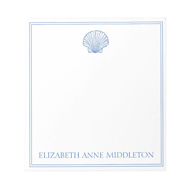Coastal Preppy Blue and White Shell Personalised Notepad (Front)