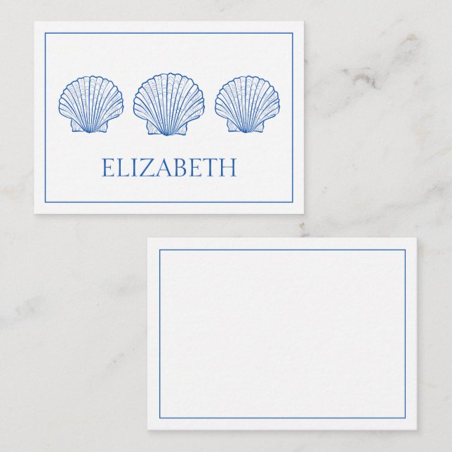Coastal Preppy Blue and White Shells Personalised Card (Front/Back)