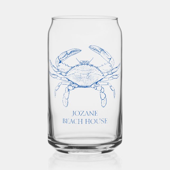 Coastal Preppy Blue Crab Personalised Can Glass (Front)