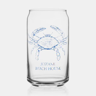 Coastal Preppy Blue Crab Personalized Can Glass