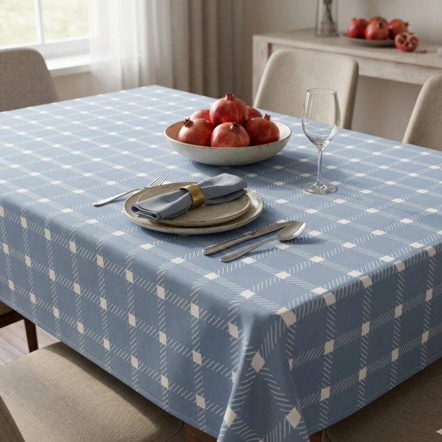 Coastal Preppy Dusty Blue Gingham Plaid Tablecloth (Creator Uploaded)