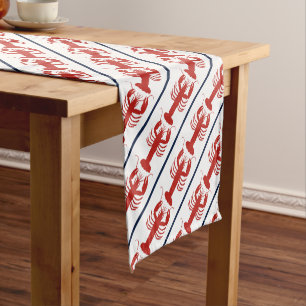 Coastal Preppy Lobster Pattern Red White and Blue Short Table Runner