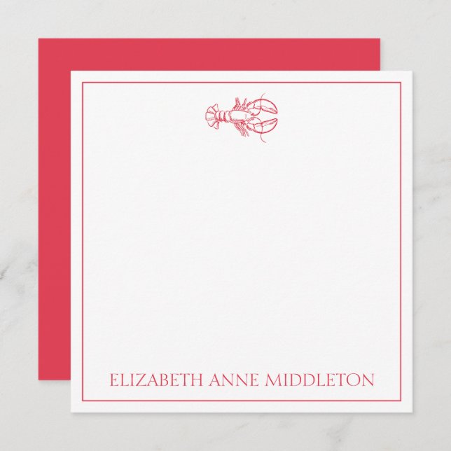Coastal Preppy Red and White Lobster Personalised Card (Front/Back)