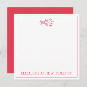 Coastal Preppy Red and White Lobster Personalised Card