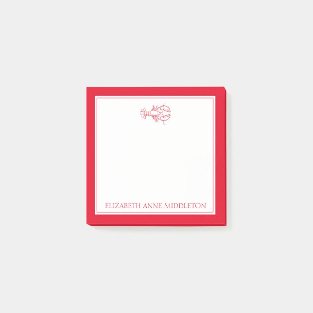Coastal Preppy Red and White Lobster Personalised Post-it Notes (Front)