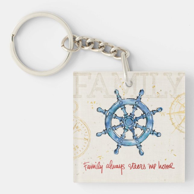 Coastal Quote | Family Always Steers me Home Key Ring (Front)