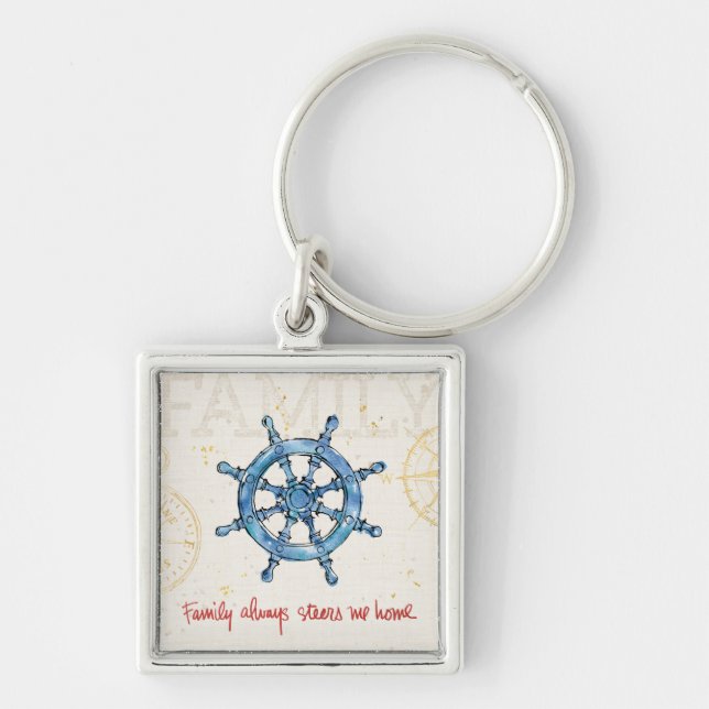 Coastal Quote | Family Always Steers me Home Key Ring (Front)