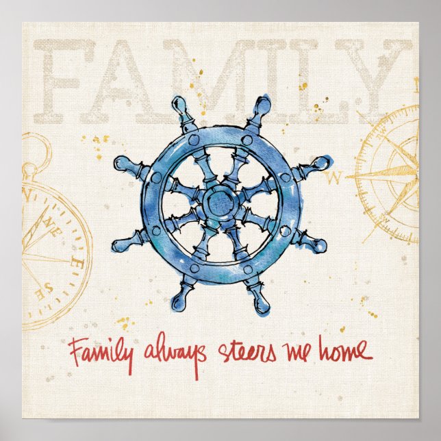 Coastal Quote | Family Always Steers me Home Poster (Front)