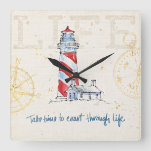 Coastal Quote   Take Time To Coast Through Life Square Wall Clock