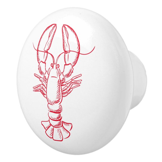 Coastal Red and White Lobster Ceramic Knob (Right)