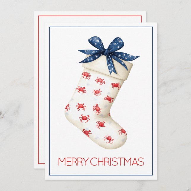 Coastal Red Crab Christmas Stocking Holiday Card (Front/Back)