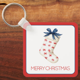 Coastal Red Crab Christmas Stocking Key Ring