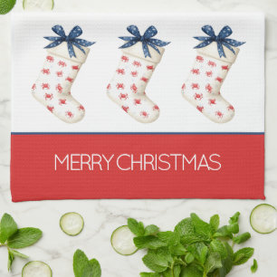Coastal Red Crab Christmas Stocking Tea Towel