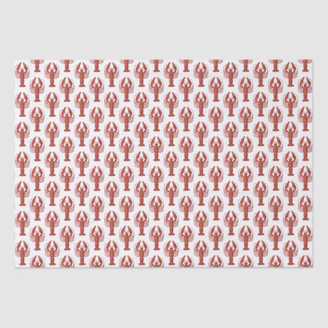 Coastal Red Orange Antique Lobster Pattern Tissue Paper (Front)