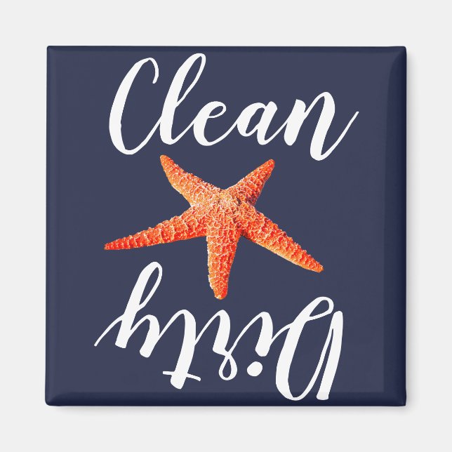 Coastal Red Starfish & Navy Clean Dirty Dishwasher Magnet (Front)