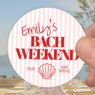 Coastal Red Striped Bach Weekend Shell Classic Round Sticker