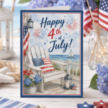 Coastal Red White Blue Patriotic 4th of July Card