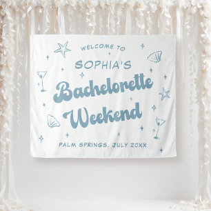 Coastal Retro Beach Dusty Blue Bachelorette Tapestry
