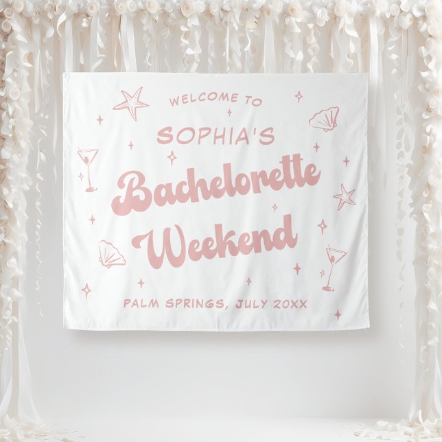 Coastal Retro Beach Pink Bachelorette Tapestry (Creator Uploaded)
