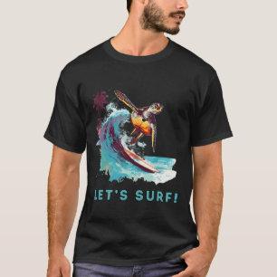 Coastal Retro Surfing Turtle - Let's Surf T-Shirt