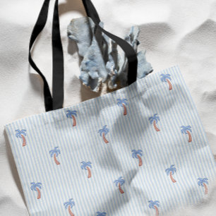 Coastal Riviera Palm Tree Stripes Azulejo Tote Bag