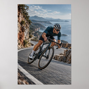 Coastal Road Cyclist Mountain Descent Sports Wall  Poster