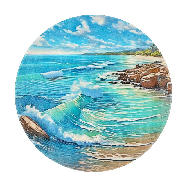 Coastal Rock Scene Design Cutting Board (Front)