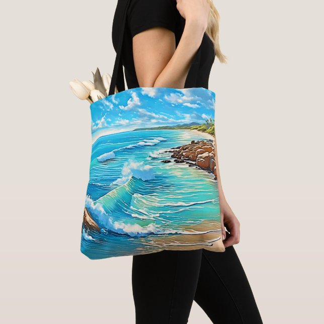 Coastal Rock Scene Design Tote Bag (Close Up)