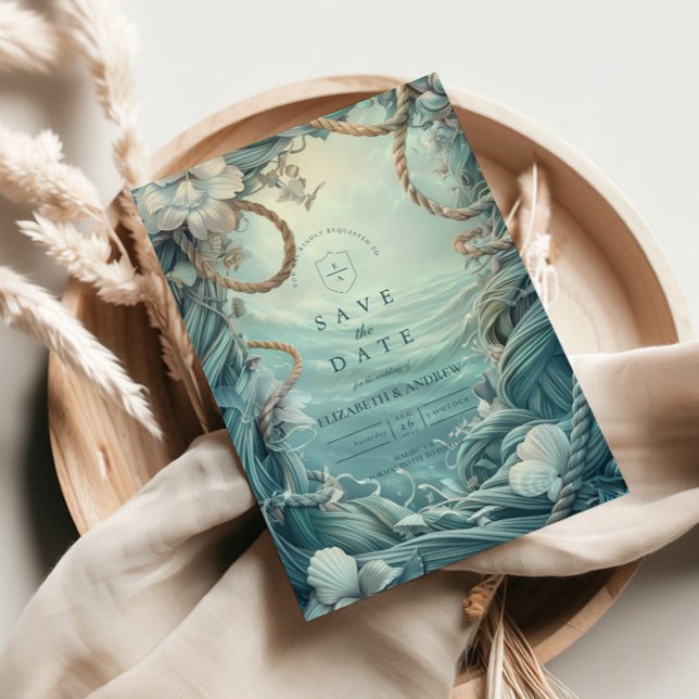 Coastal Rope Botanical Ocean Wedding Save The Date (Creator Uploaded)