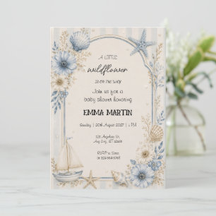 Coastal Sailboat Baby Shower Blue Floral Invitation