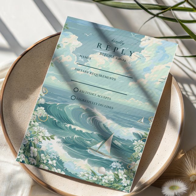 Coastal Sailboat Ocean Wedding RSVP Card (Creator Uploaded)