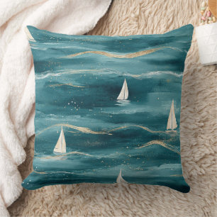 Coastal Sailboat Waves Nautical Pattern (3) Cushion