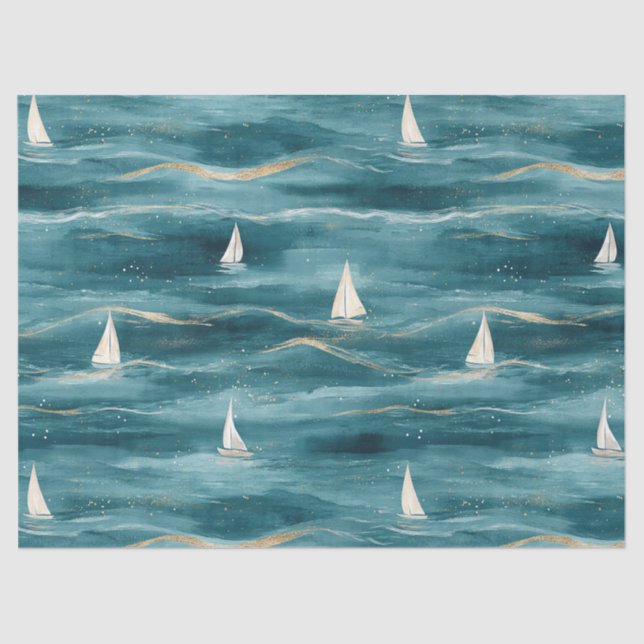 Coastal Sailboat Waves Nautical Pattern (3) Tissue Paper (Front)