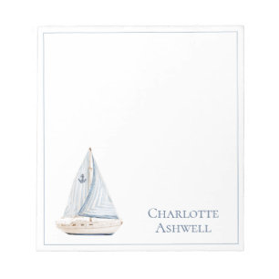 Coastal Sailboat With Blue Stripe Sail Personalise Notepad