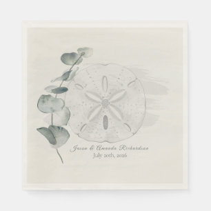 Coastal Sand Dollar & Eucalyptus watercolor Napkin