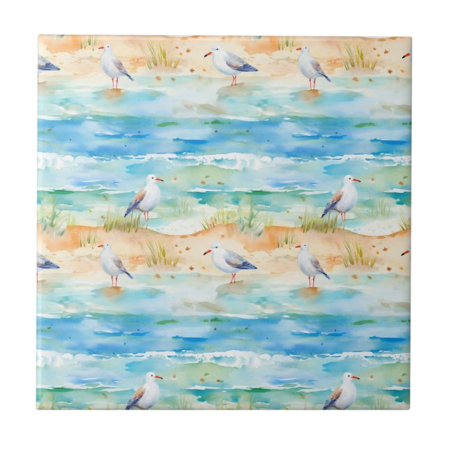 Coastal Sandpiper Shoreline Pattern (1) Ceramic Tile (Front)