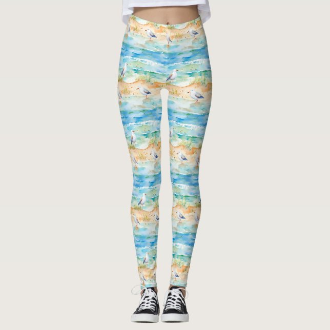 Coastal Sandpiper Shoreline Pattern (1) Leggings (Front)