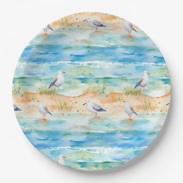 Coastal Sandpiper Shoreline Pattern (1) Paper Plate (Front)