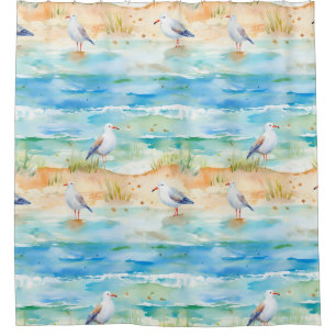 Coastal Sandpiper Shoreline Pattern (1) Shower Curtain