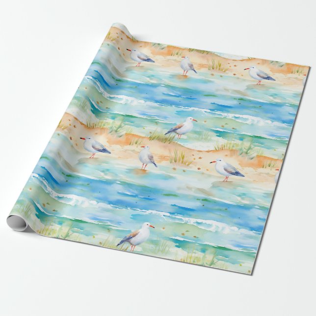 Coastal Sandpiper Shoreline Pattern (1) Wrapping Paper (Unrolled)