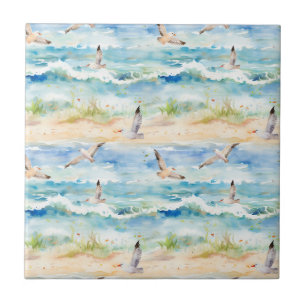 Coastal Sandpiper Shoreline Pattern (2) Ceramic Tile